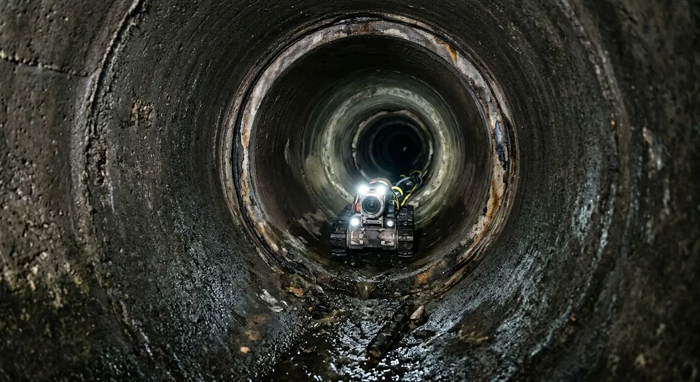 Robotic sewer camera inspecting pipe interior for Sewer Line Cleaning in Grovetown