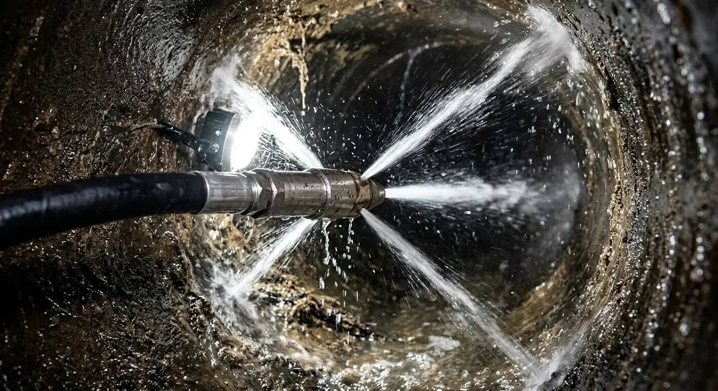 High-pressure hydro jetting nozzle cleaning sewer pipe for Sewer Cleanout in Grovetown
